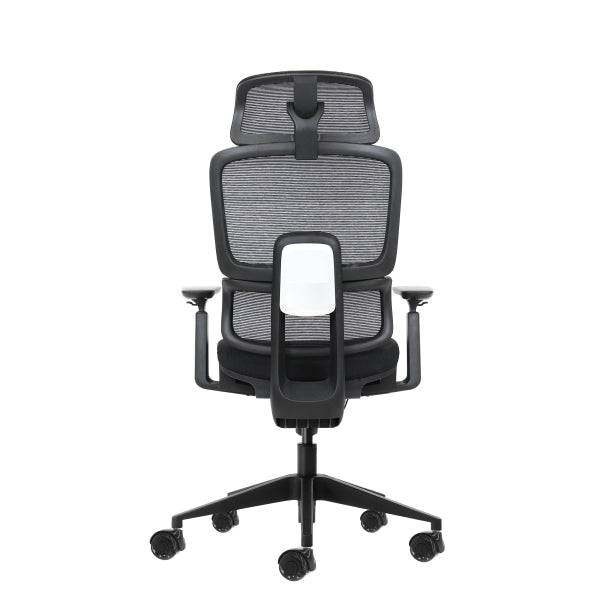 Oqonos Cherg 027 Sedia da Ufficio Ergonomica con Poggiatesta Cervicale Regolabile, Schienale e Seduta in Rete Elastica, Schienale Regolabile in Altezza, Supporto Lombare Regolabile, Braccioli 4D e Ruote in Silicone - Nero