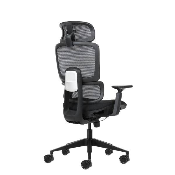 Oqonos Cherg 027 Sedia da Ufficio Ergonomica con Poggiatesta Cervicale Regolabile, Schienale e Seduta in Rete Elastica, Schienale Regolabile in Altezza, Supporto Lombare Regolabile, Braccioli 4D e Ruote in Silicone - Nero