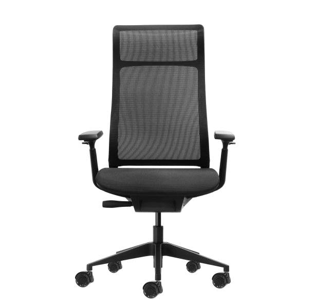 Oqonos Cherg 028 Sedia da Ufficio Ergonomica con Schienale e Seduta in Rete Elastica, Meccanismo Autoequilibrante, Braccioli 4D, Seduta Scorrevole e Ruote in Silicone - Nero