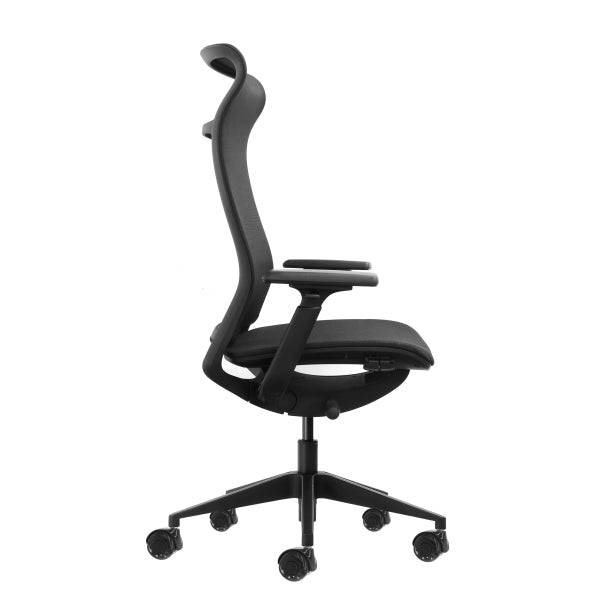 Oqonos Cherg 028 Sedia da Ufficio Ergonomica con Schienale e Seduta in Rete Elastica, Meccanismo Autoequilibrante, Braccioli 4D, Seduta Scorrevole e Ruote in Silicone - Nero