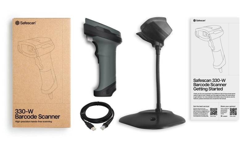 Safescan 330-W Lector de Codigo de Barras 1D y 2D - USB-A - Plug and Play - Soporte Incluido