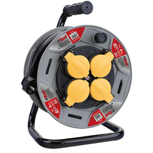 Elbat Avvolgitore Prolunga con Protezione Termica - 4 Schuko - Carico Massimo Avvolto 1100W, Svolto 3200W - Cavo 25m