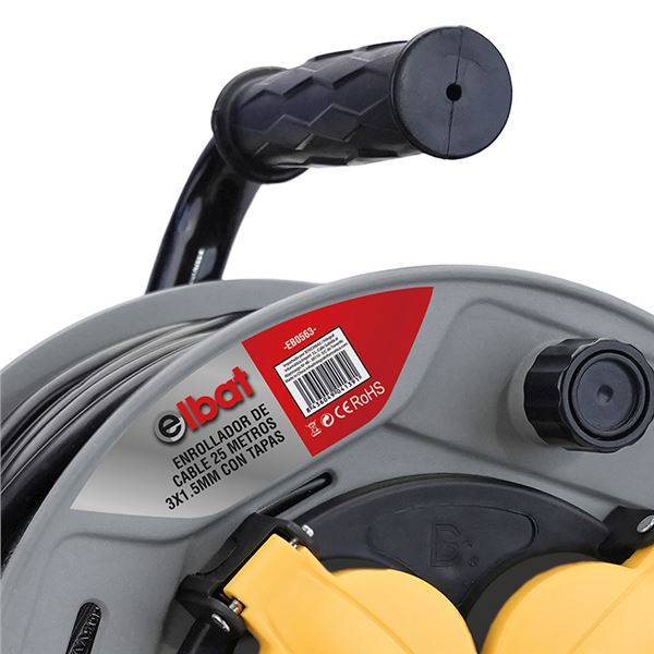 Elbat Avvolgitore Prolunga con Protezione Termica - 4 Schuko - Carico Massimo Avvolto 1100W, Svolto 3200W - Cavo 25m