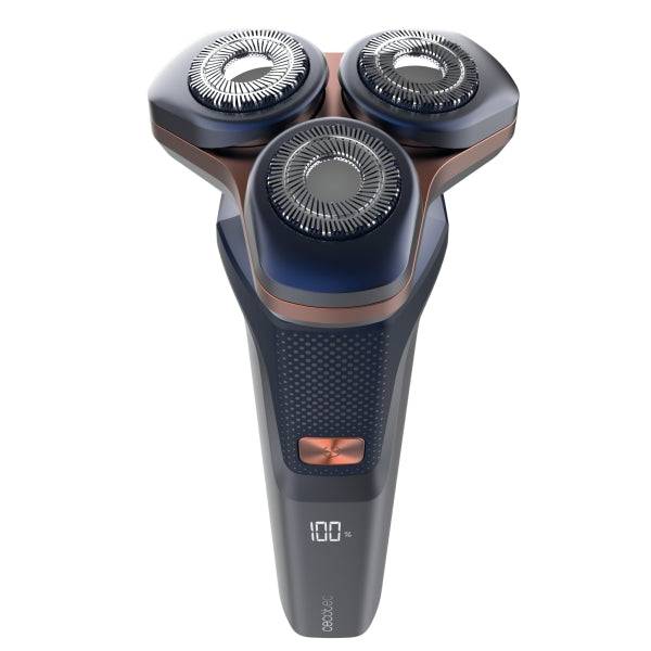 Cecotec PrecisionCare Aluminum Rasoio Rotativo - Autonomia fino a 2h - Testina Magnetica - Velocità 8500rpm - Display LED - Rivestimento Titanio - Colore Blu Marino