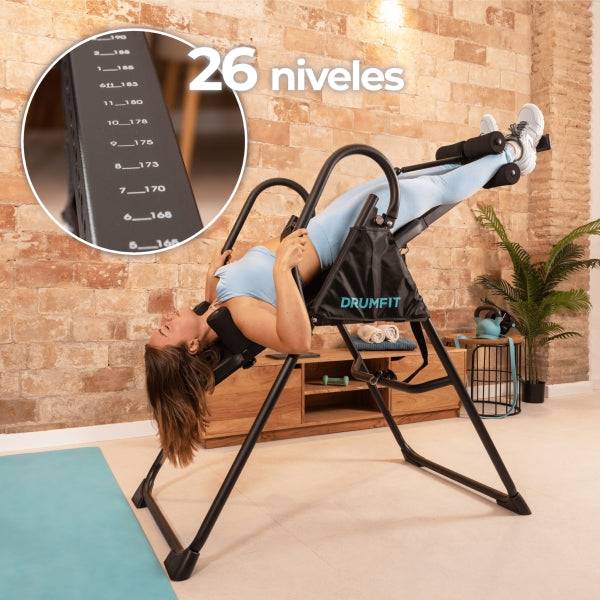 Cecotec Drumfit Inversion 1800 Tavola Inversione - Supporta fino a 120kg - Include Accessori - Pieghevole - Altezza Regolabile - Vari Livelli - Nero