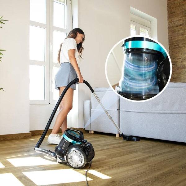Cecotec Conga Rockstar Cyclonic Plus Aspirapolvere a Traino senza Sacchetto - 800W - Aspirazione 16kPa - Serbatoio di 2L - Include Accessori - Ideale per Animali Domestici - Filtro HEPA - Raggio fino a 7m - Colore Nero