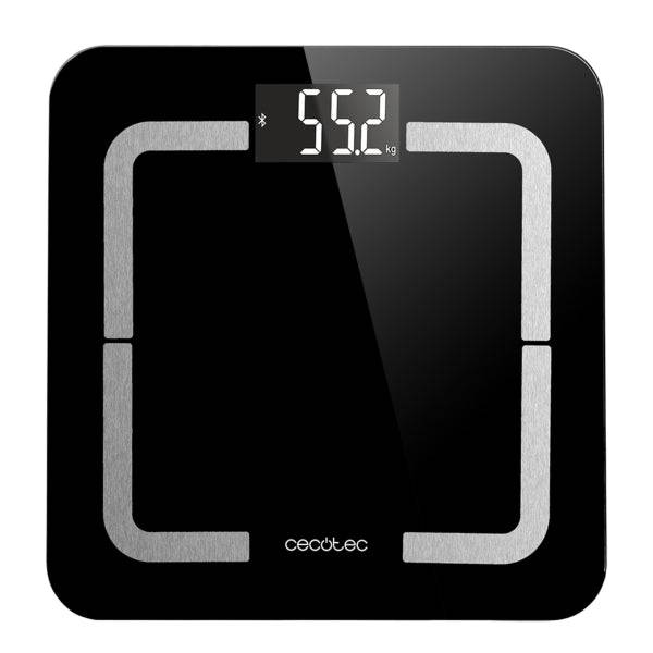 Cecotec Surface Precision 9500 Smart Healthy Bilancia Pesapersone - Bluetooth - Display LCD - Acciaio Inossidabile - Vetro Temperato - Supporta fino a 180kg - 310x310mm - Colore Nero