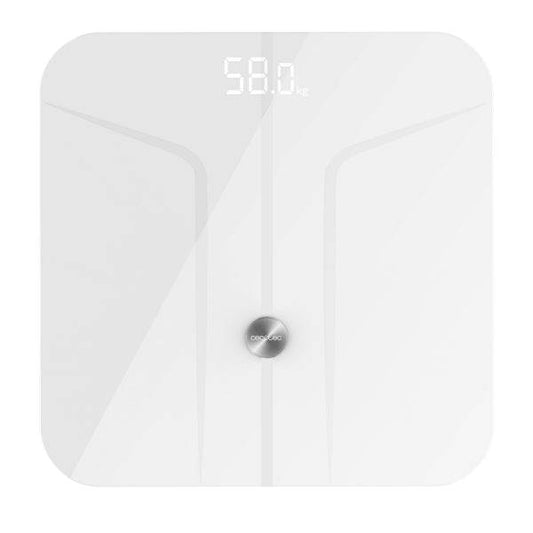 Cecotec Surface Precision 970 Smart Healthy Bilancia Pesapersone - Bluetooth - Display LED - Vetro Temperato - Misurazione Bioimpedenza - Supporta fino a 180kg - 278x278mm - Colore Bianco
