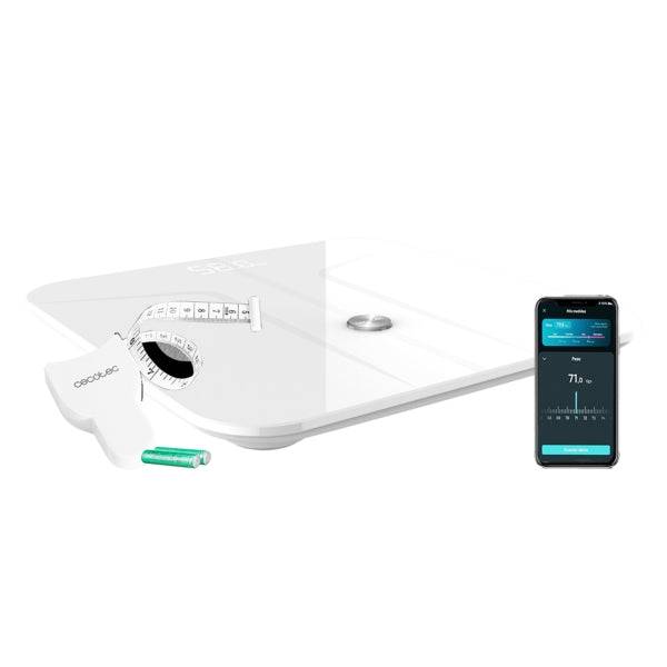 Cecotec Surface Precision 970 Smart Healthy Bilancia Pesapersone - Bluetooth - Display LED - Vetro Temperato - Misurazione Bioimpedenza - Supporta fino a 180kg - 278x278mm - Colore Bianco