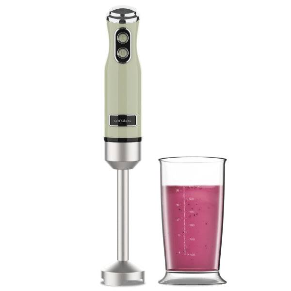 Cecotec Power RetroGreen 1200MAX Frullatore a Mano - Potenza 1200W - Bicchiere 0.5L - Velocità Regolabile - Lavabile in Lavastoviglie - Lame Rivestite in Titanio - Colore Menta