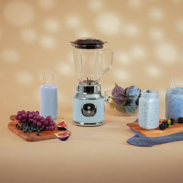 Cecotec RetroTwist Blue Frullatore a Bicchiere - Potenza 800W - Capacità Brocca 1L - Stile Retrò - Lame Rivestite Titanio - Colore Azzurro