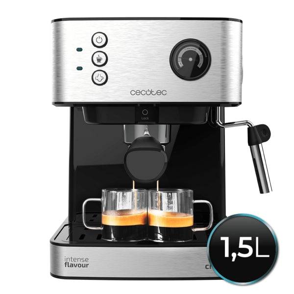 Cecotec Power Espresso 20 Professionale Macchina per Caffè Espresso con Vapore - Capacità 1.5L - Pressione 20bar - Serbatoio 1.5L - Acciaio Inossidabile - Vapo - Scaldatazze - Colore Nero e Argento