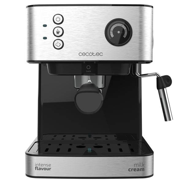 Cecotec Power Espresso 20 Professionale Macchina per Caffè Espresso con Vapore - Capacità 1.5L - Pressione 20bar - Serbatoio 1.5L - Acciaio Inossidabile - Vapo - Scaldatazze - Colore Nero e Argento