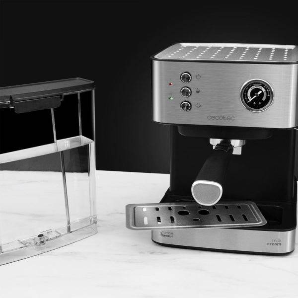 Cecotec Power Espresso 20 Professionale Macchina per Caffè Espresso con Vapore - Capacità 1.5L - Pressione 20bar - Serbatoio 1.5L - Acciaio Inossidabile - Vapo - Scaldatazze - Colore Nero e Argento
