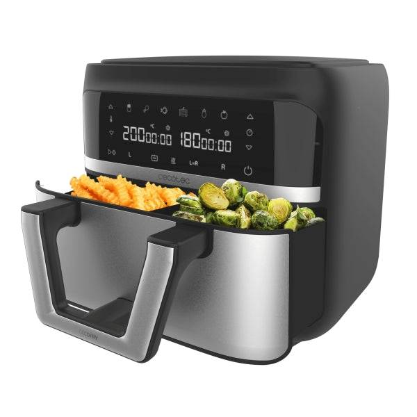 Cecotec Cecofry Dual 9000 Friggitrice ad Aria - Potenza 2850W - Capacità 9L - Temperatura Regolabile - Parete Divisoria Mobile - Display Touch - Colore Nero e Grigio