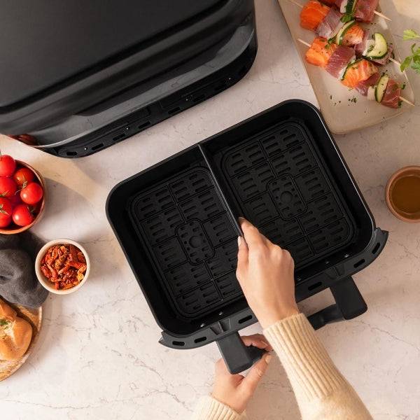 Cecotec Cecofry Dual 9000 Friggitrice ad Aria - Potenza 2850W - Capacità 9L - Temperatura Regolabile - Parete Divisoria Mobile - Display Touch - Colore Nero e Grigio