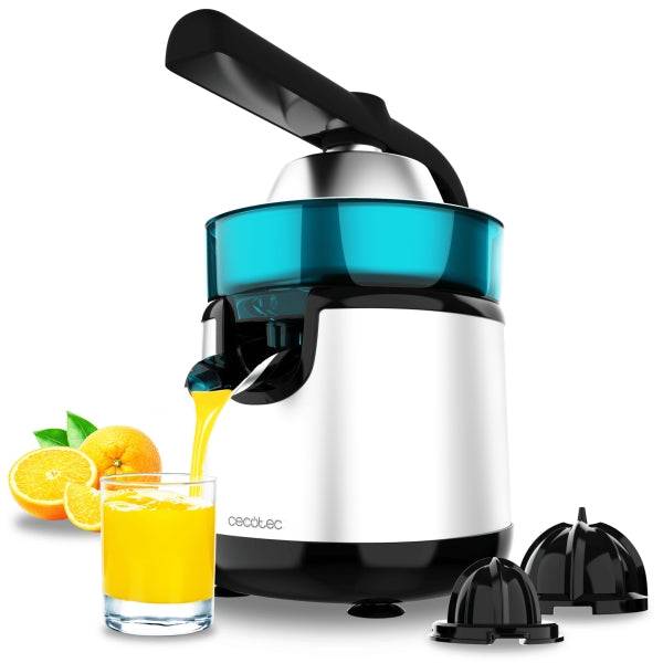 Cecotec EssentialVita Hyden 120 Steel Spremiagrumi Elettrico a Braccio - Potenza 120W - Capacità 250ml - Beccuccio Antigoccia - Acciaio Inossidabile - Coni Rimovibili - Colore Bianco