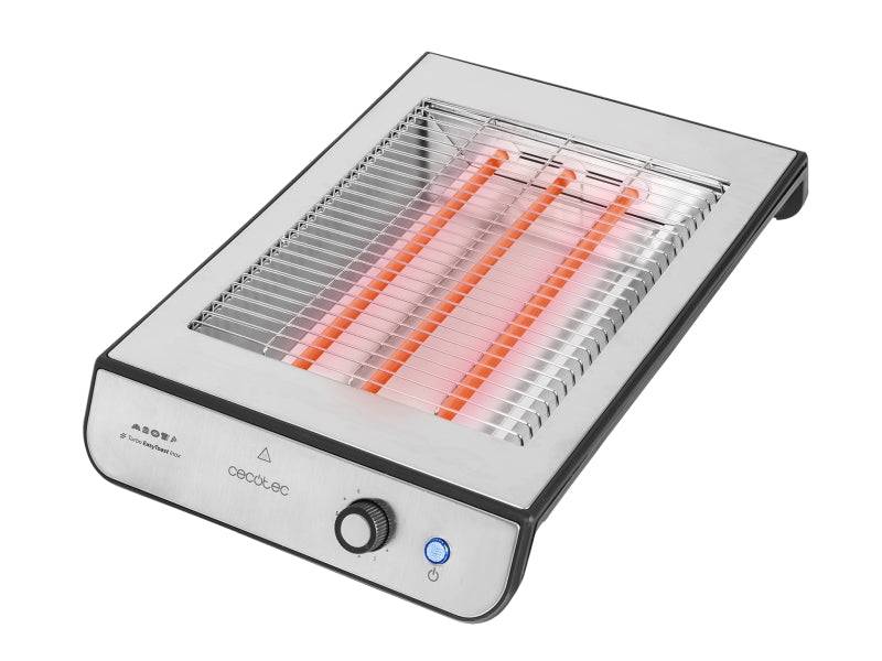 Cecotec Turbo Easy Toast Inox Tostapane Orizzontale - 900W - 3 Resistenze al Quarzo - 6 Livelli di Tostatura - Vano Raccoglicavi - Base Antiscivolo - Raccoglibriciole - Colore Nero e Argento