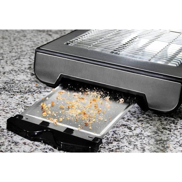 Cecotec Turbo Easy Toast Inox Tostapane Orizzontale - 900W - 3 Resistenze al Quarzo - 6 Livelli di Tostatura - Vano Raccoglicavi - Base Antiscivolo - Raccoglibriciole - Colore Nero e Argento