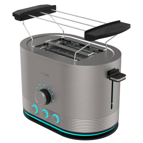 Cecotec Shine and Toast Double Tostapane Doppio - Potenza 850W - Fessura Larga - Finiture in Acciaio Inossidabile - 7 Livelli di Tostatura - Autocentraggio - Scalda Panini - Colore Grigio