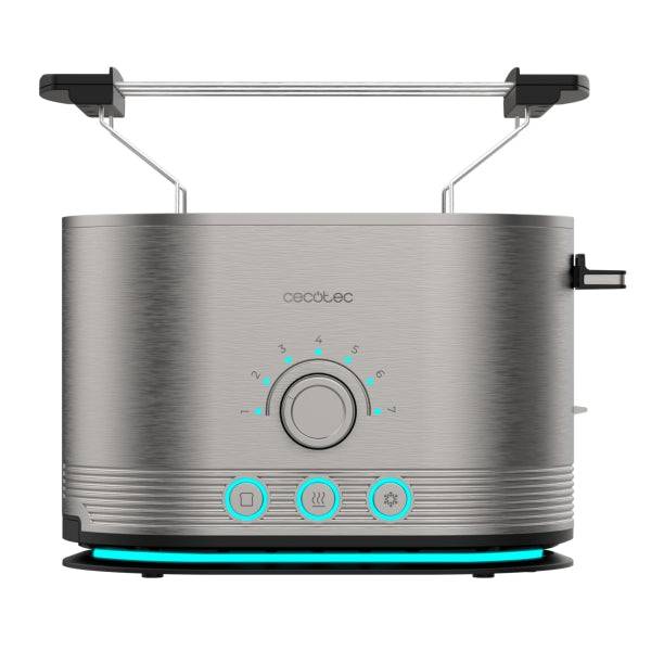 Cecotec Shine and Toast Double Tostapane Doppio - Potenza 850W - Fessura Larga - Finiture in Acciaio Inossidabile - 7 Livelli di Tostatura - Autocentraggio - Scalda Panini - Colore Grigio