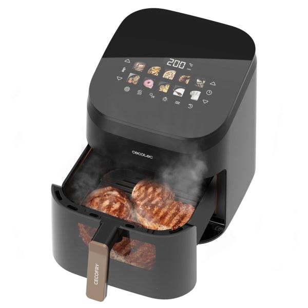 Cecotec Cecofry and Grill Smokin' 6500 Friggitrice ad Aria - 2200W - Capacità 6,5L - Temperatura Regolabile fino a 200ºC - Affumicatore Integrato - Finestra di Visualizzazione - Colore Nero