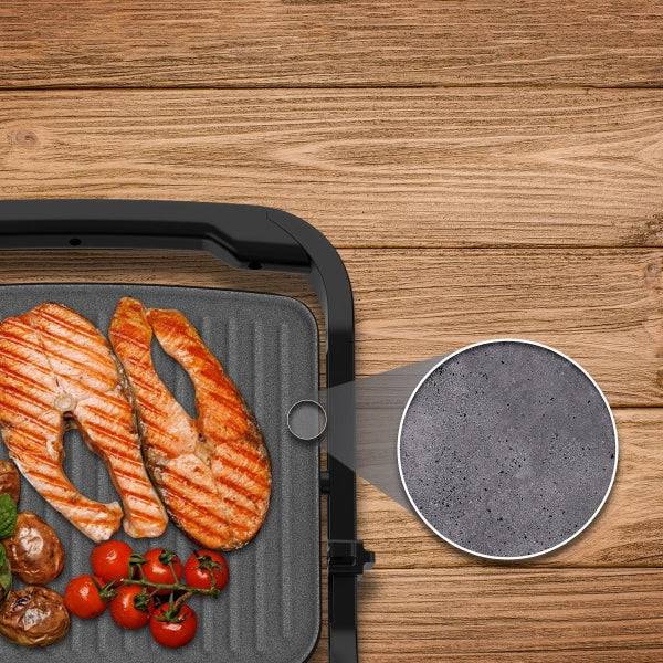 Cecotec Rock'nGrill 2000 Full Open Piastra Griglia Elettrica - 2000W - Antiaderente - Temperatura Regolabile - Apertura 180° - Vassoio Raccogli Grasso - Superficie Cottura 279x229mm - Colore Grigio