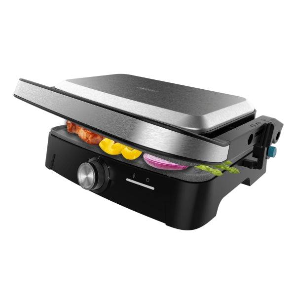 Cecotec Rock'nGrill 1500 Full Open Griglia Elettrica - 1500W - Temperatura Regolabile - Antiaderente - Apertura 180° - Vassoio Raccogli Grasso - Superficie Cottura 281x173mm - Colore Acciaio