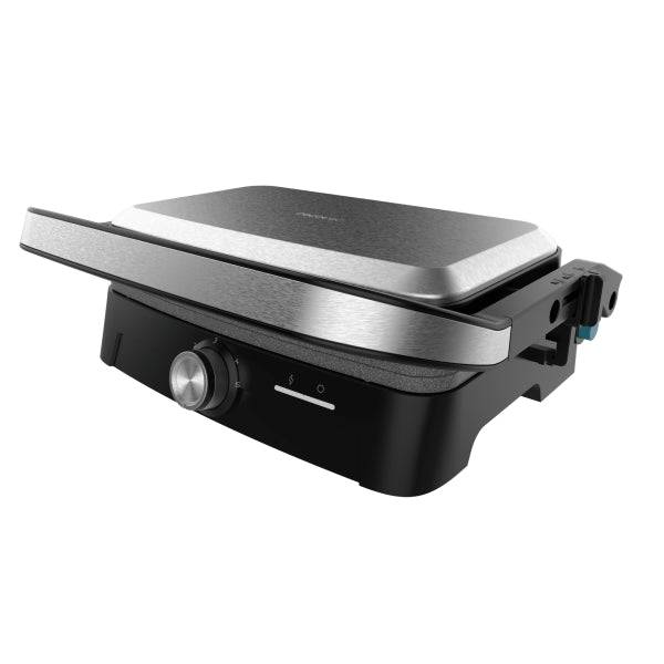Cecotec Rock'nGrill 1500 Full Open Griglia Elettrica - 1500W - Temperatura Regolabile - Antiaderente - Apertura 180° - Vassoio Raccogli Grasso - Superficie Cottura 281x173mm - Colore Acciaio