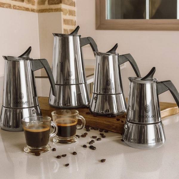 Cecotec Piccolina 900 Macchinetta Caffè Italiana 10 Tazze - Capacità 450ml - Idonea per Tutti i Tipi di Cucina - Manico Ergonomico e Termoresistente - Acciaio Inossidabile