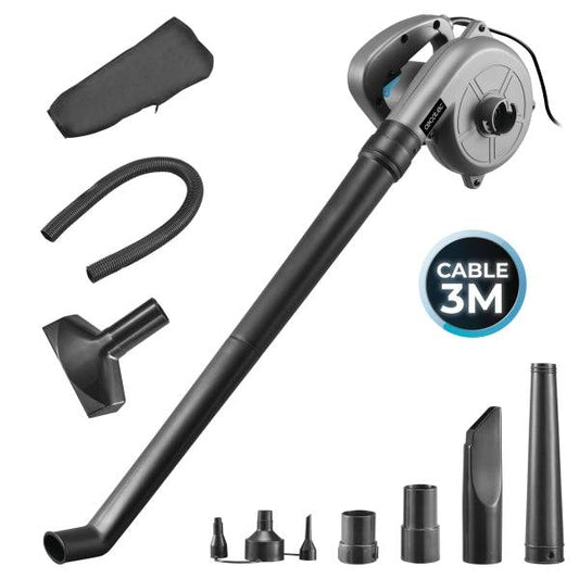 Cecotec AirForce 720 Soffiatore Aspiratore Foglie - 700W - Cavo 3m - Include Accessori - Multifunzione - Velocità fino a 190km/h - Colore Grigio