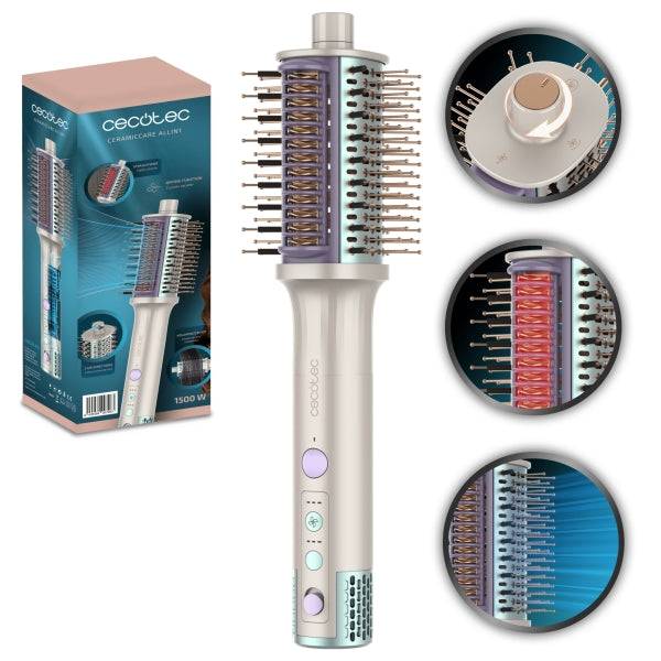Cecotec CeramicCare Allin1 Spazzola Soffiante - 1500W - Piastre Riscaldanti - Multifunzione - Rivestimento Ceramico - Generatore di Ioni - Temperatura Regolabile - Cavo 360º - Colore Bianco