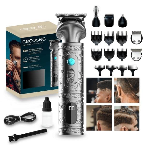 Cecotec PrecisionCare Samurai Profiling Rasoio Regolabarba 6 in 1 con Base - Autonomia 170min - Include Accessori - Lame Acciaio Inossidabile - Testine Incluse - Include Pettini Guida - Grigio