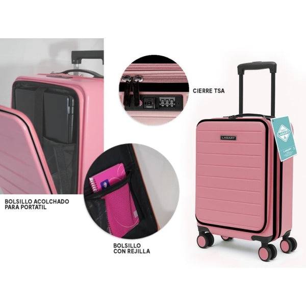 Lagart Valigia Trolley Pocket Cabina Rigida 20" 55x34x25cm - Scomparto Anteriore Imbottito per Laptop - Chiusura TSA - Ruote Doppie 360° - Colore Salmone Pastello