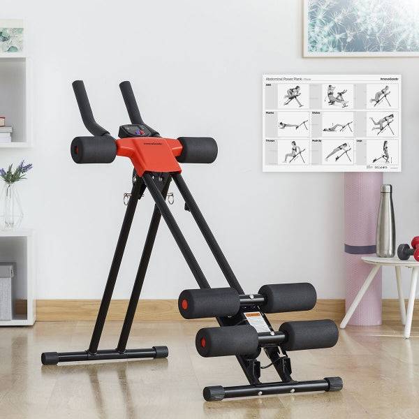 Innovagoods Plawer Macchina per Addominali Pieghevole con Guida Esercizi - Multifunzione - Display LCD - Pieghevole e Antiscivolo - Colore Nero Rosso