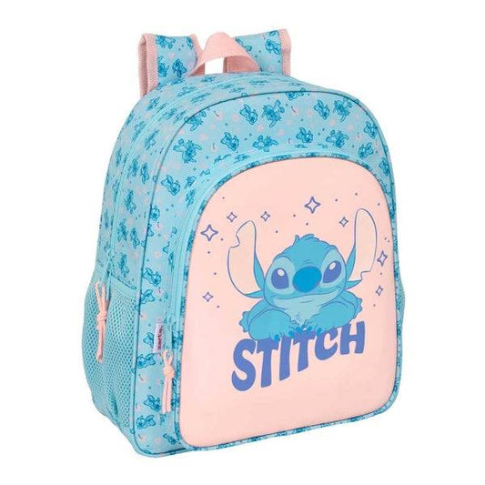 Safta Stitch Ohana Zaino - Adattabile a Trolley - Portabottiglie - Doppio Cursore - Ergonomia Imbottita - Tasca Frontale - Maniglia - 15L - 320x120x380mm - Colore Azzurro Chiaro