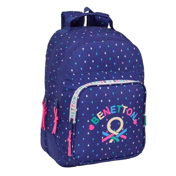 Safta Benetton Drop Zaino con 2 Scomparti - Antiabrasione - Adattabile a Trolley - Portabottiglie - Tirante Doppio - Spallacci Imbottiti - 20L - 320x150x420mm - Colore Blu Scuro