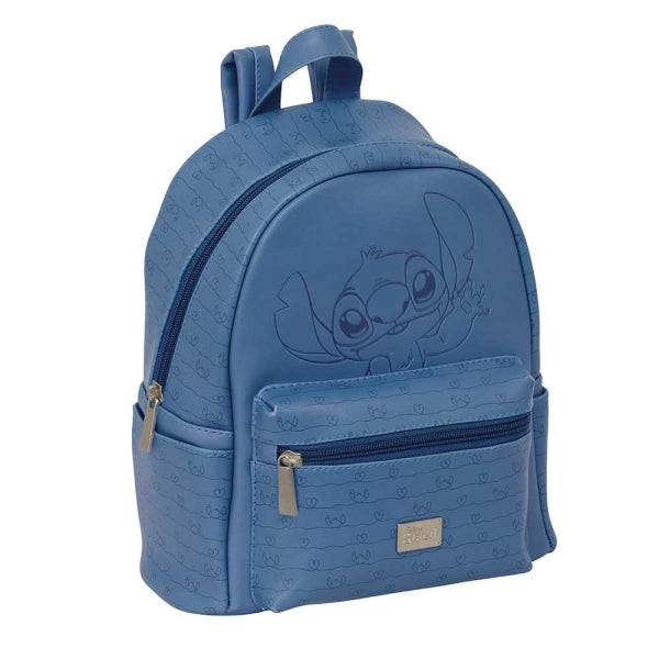 Safta Stitch Blue Mini Zaino - Tasca Frontale - Cerniere con Doppio Tirante - Interno Rivestito - Spallacci Regolabili - Manico Superiore - 240x120x280mm - Colore Blu