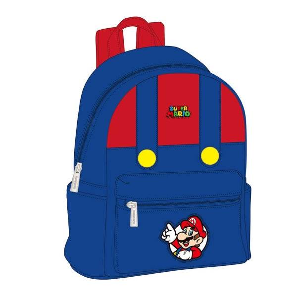 Safta Super Mario Mini Zaino - Tasca Frontale - Interno Rivestito - Spallacci Regolabili - Manico Superiore - 9L - 240x120x280mm - Colore Rosso e Blu