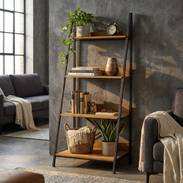 Mobile in ferro e legno con 4 ripiani, cm 62x49,5x147h