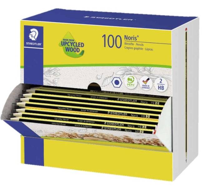 Staedtler Noris 120-2 Espositore con 100 Matite Grafite Esagonale HB - Mina Ultraresistente 2mm - Legno da Foreste Sostenibili