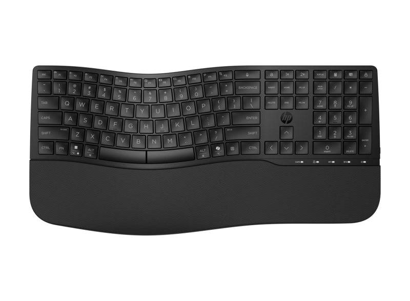 HP 685 Tastiera Wireless Ergonomica Dual-Mode - Bluetooth 5.3 + 2.4GHz - Poggiapolsi Imbottito - 23 Tasti Programmabili - 3 Posizioni di Inclinazione - Tasti Silenziosi Profilo Basso - Autonomia fino a 36 Mesi - Colore Nero