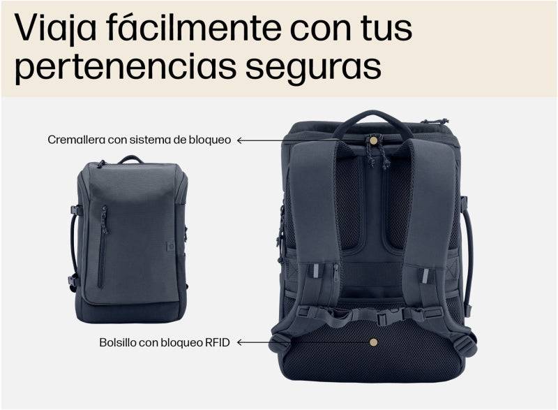 HP Travel Zaino Espandibile per Notebook 15.6" 25‑30L - Poliestere Resistente - Comparto Imbottito - Tasca RFID e Nascosta - Cerniere con Chiusura - Spallacci e Cintura Toracica Imbottiti - Colore Grigio