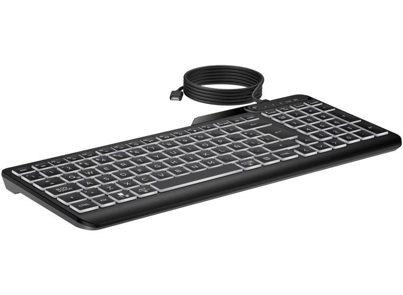 HP 405 Tastiera USB Retroilluminata - 12 Tasti Programmabili - Retroilluminazione LED Bianca con 3 Livelli - Tasti Silenziosi Profilo Basso - Inclinazione Regolabile - Resistente a Versamenti - Colore Nero