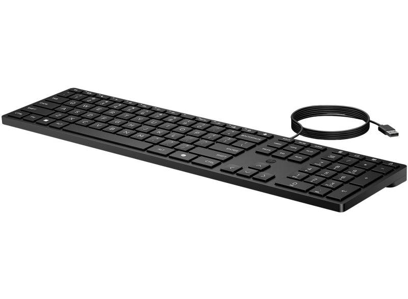 HP 320K Tastiera USB - Tasti Silenziosi Profilo Basso 2.0 mm - Tasto Copilot IA - LED Blocco Maiusc/Blocco Num - Inclinazione Regolabile 0-6° - Realizzata con 75% Plastica Riciclata - Colore Nero