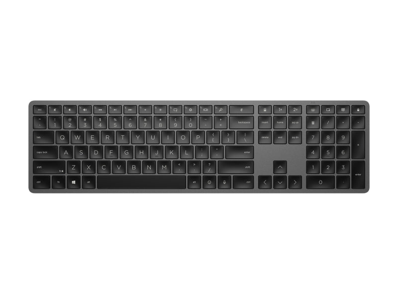 HP 975 Teclado Inalambrico Dual‑Mode - Bluetooth + 2.4GHz - Retroiluminacion Inteligente Ajustable - Conecta hasta 3 Dispositivos - 20+ Teclas Programables - Bateria Recargable - Colore Nero