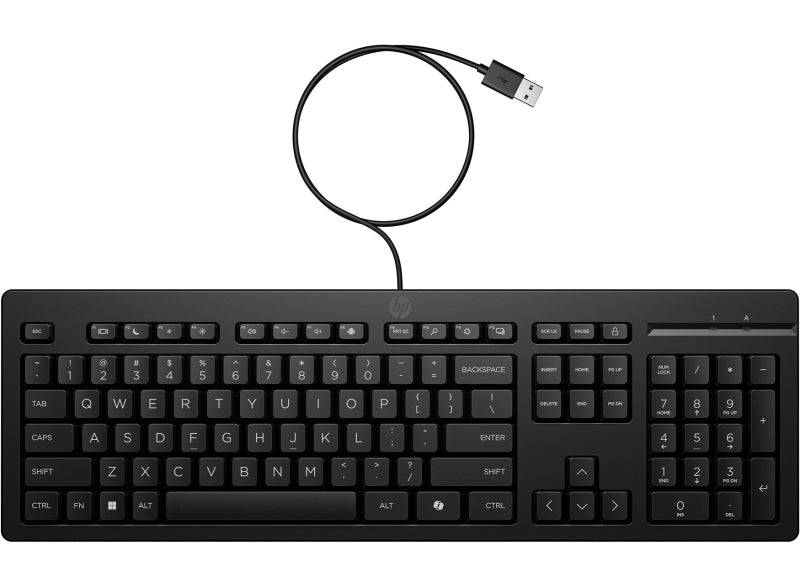 HP 125 Tastiera USB G2 - Tasto Copilot IA - Piedini Regolabili - Indicatori LED (Num/Maiusc) - Tasti Plunger - Realizzata in Plastica Riciclata - Colore Nero