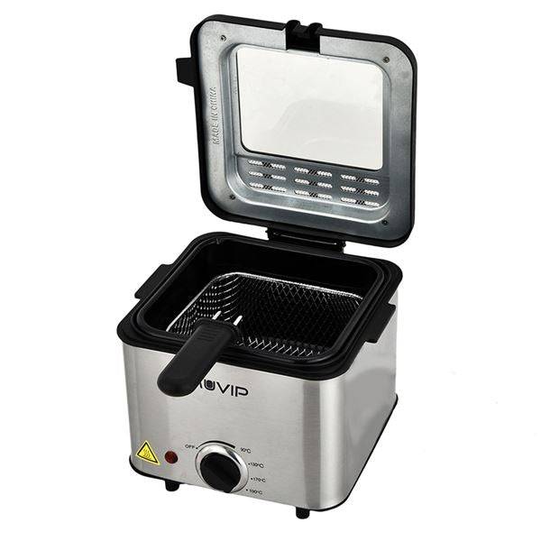 Muvip Friggitrice Elettrica - 1.5 Litri - Maniglie Tocco Freddo - Selettore Temperatura - Smontabile per Facile Pulizia - Coperchio con Finestra - 1000W