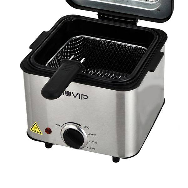 Muvip Friggitrice Elettrica - 1.5 Litri - Maniglie Tocco Freddo - Selettore Temperatura - Smontabile per Facile Pulizia - Coperchio con Finestra - 1000W