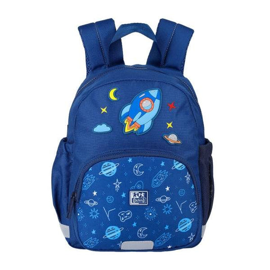 Oxford Space Zaino Infantile 8.5L - 2 Tasche Laterali con Elastico - Dorso Imbottito Ergonomico - Elementi Riflettenti - Maniglie Imbottite e Regolabili - Materiale Idrorepellente - Colore Blu